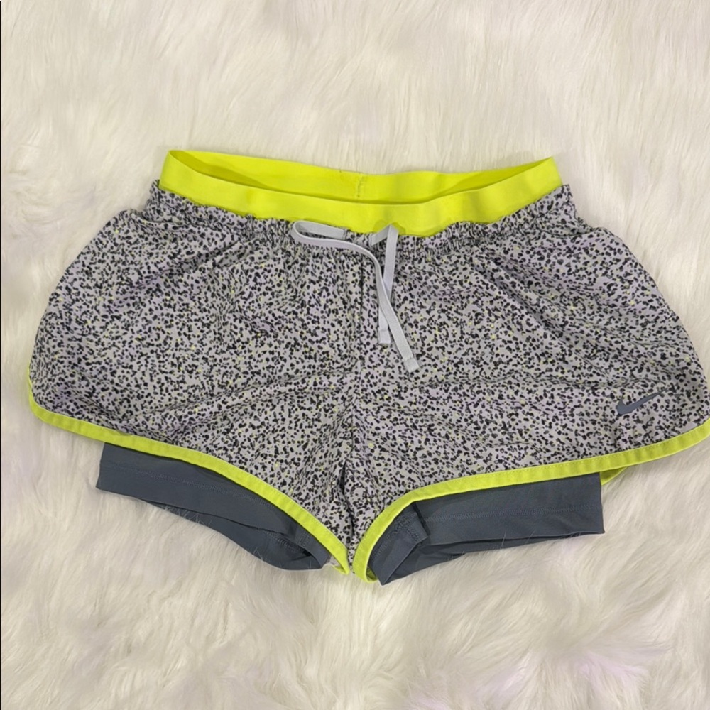 Nike Gray and Yellow Athletic Shorts with Moisture-Wicking Fabric